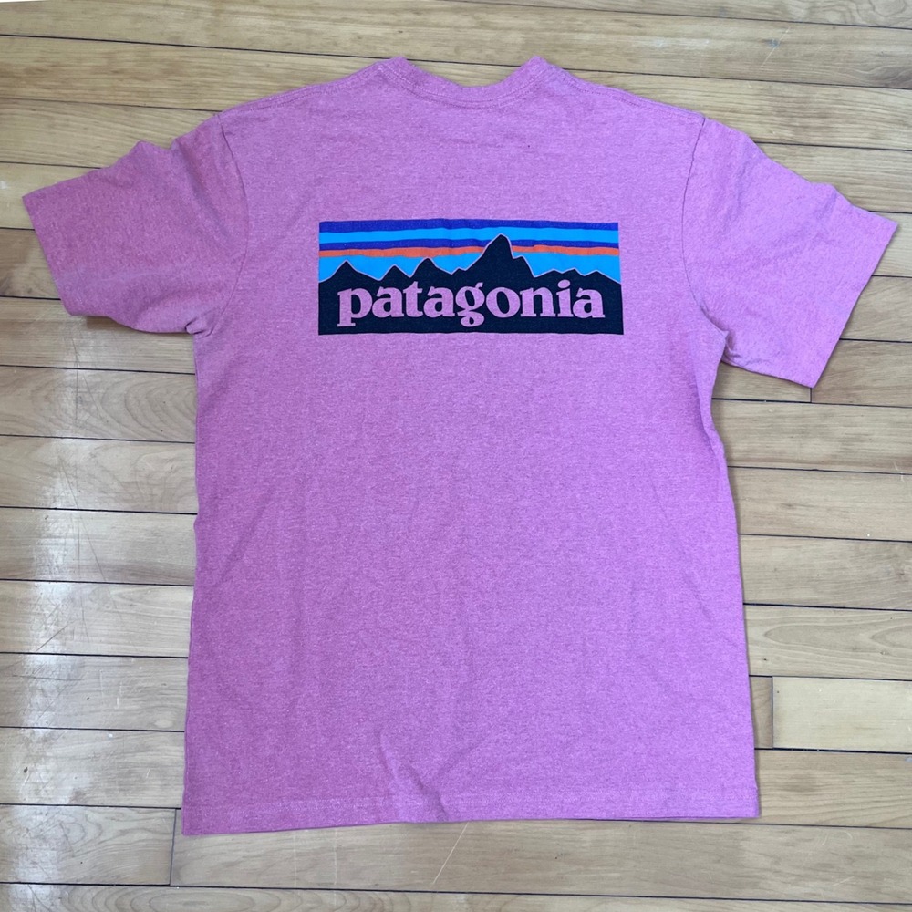 Patagonia Mens Responsibili-Tee P-6 Logo Short Sleeve Shirt Pink Heather Small